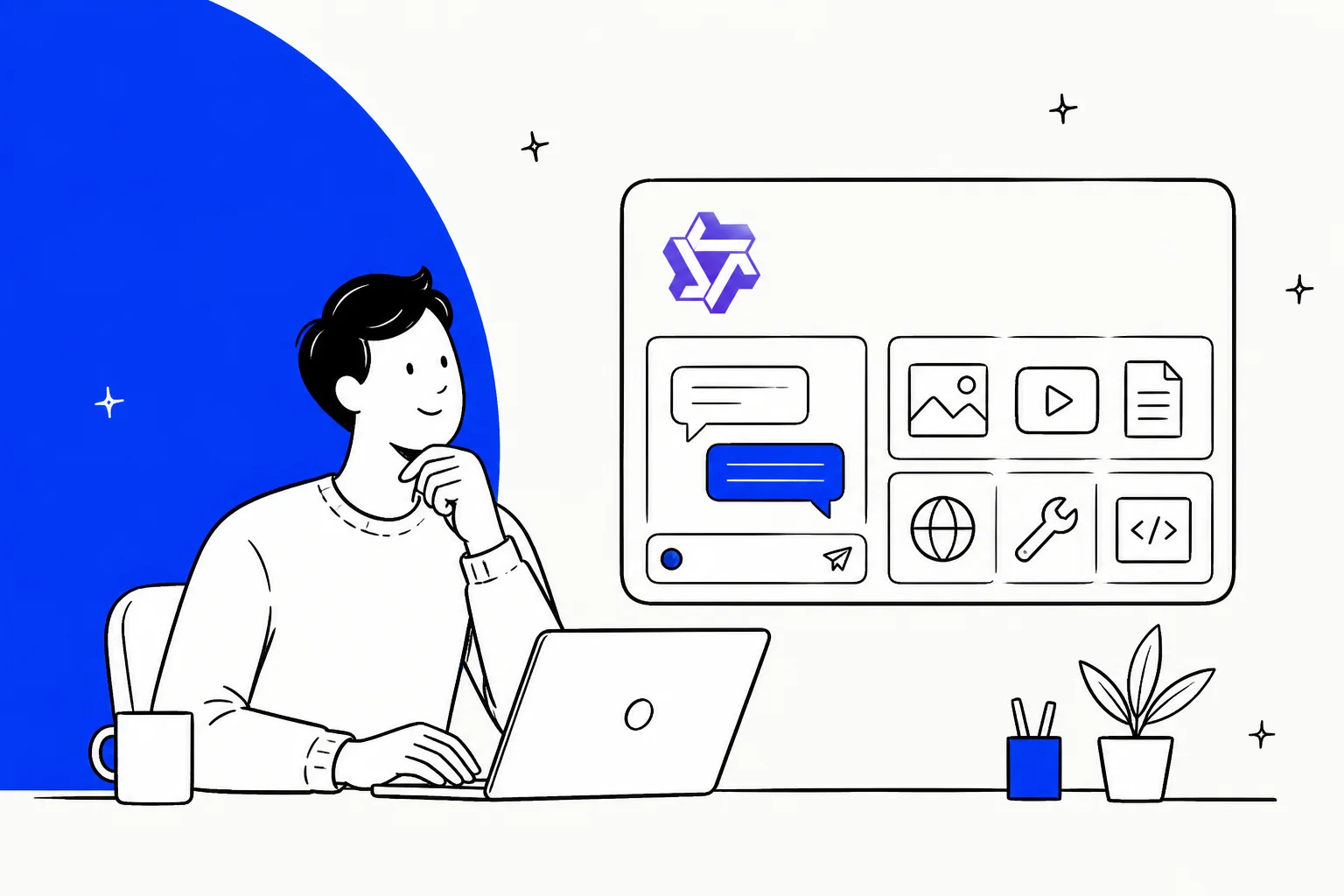 Illustration of a developer reaching Alibaba's Qwen 3.8 Max through chat, multimodal and API surfaces