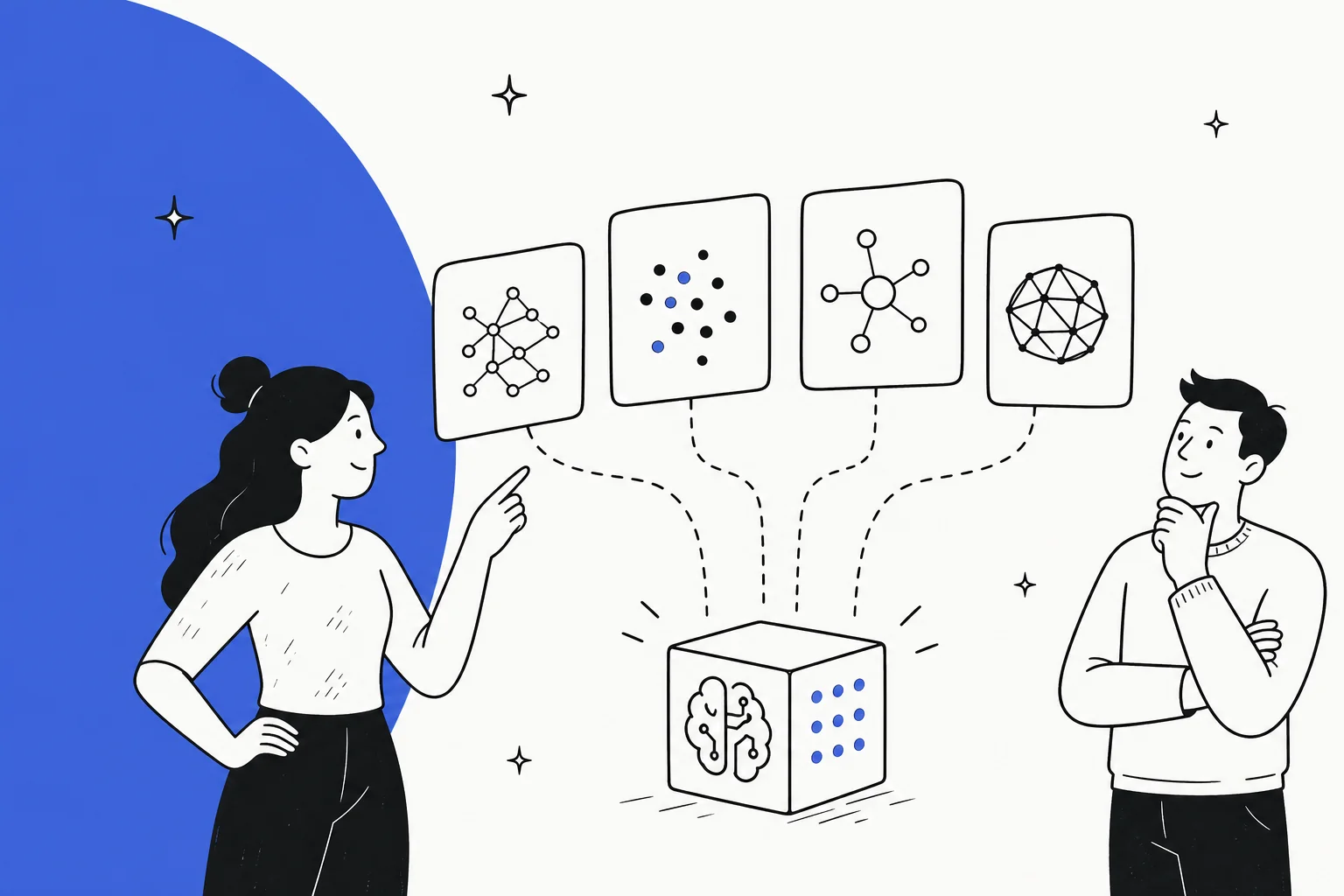 Editorial illustration representing a comparison of AI models as alternatives to Inkling