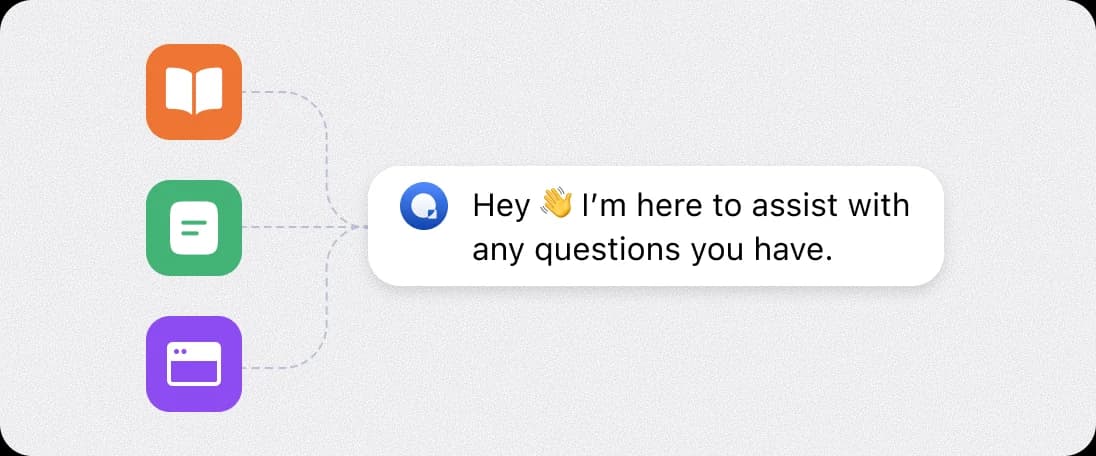 Quidget answering from your connected sources in a chat widget, as taken from Quidget
