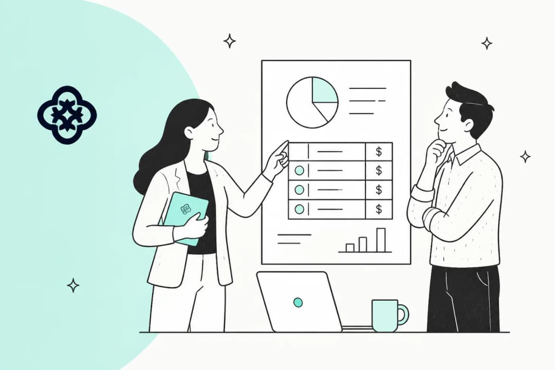 Thareja AI pricing breakdown illustration in teal and off-white
