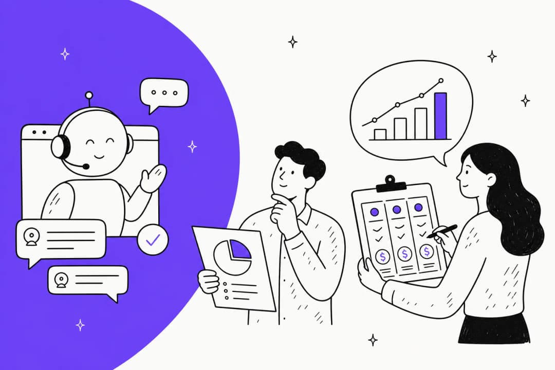 Ultimate.ai pricing breakdown illustration in violet