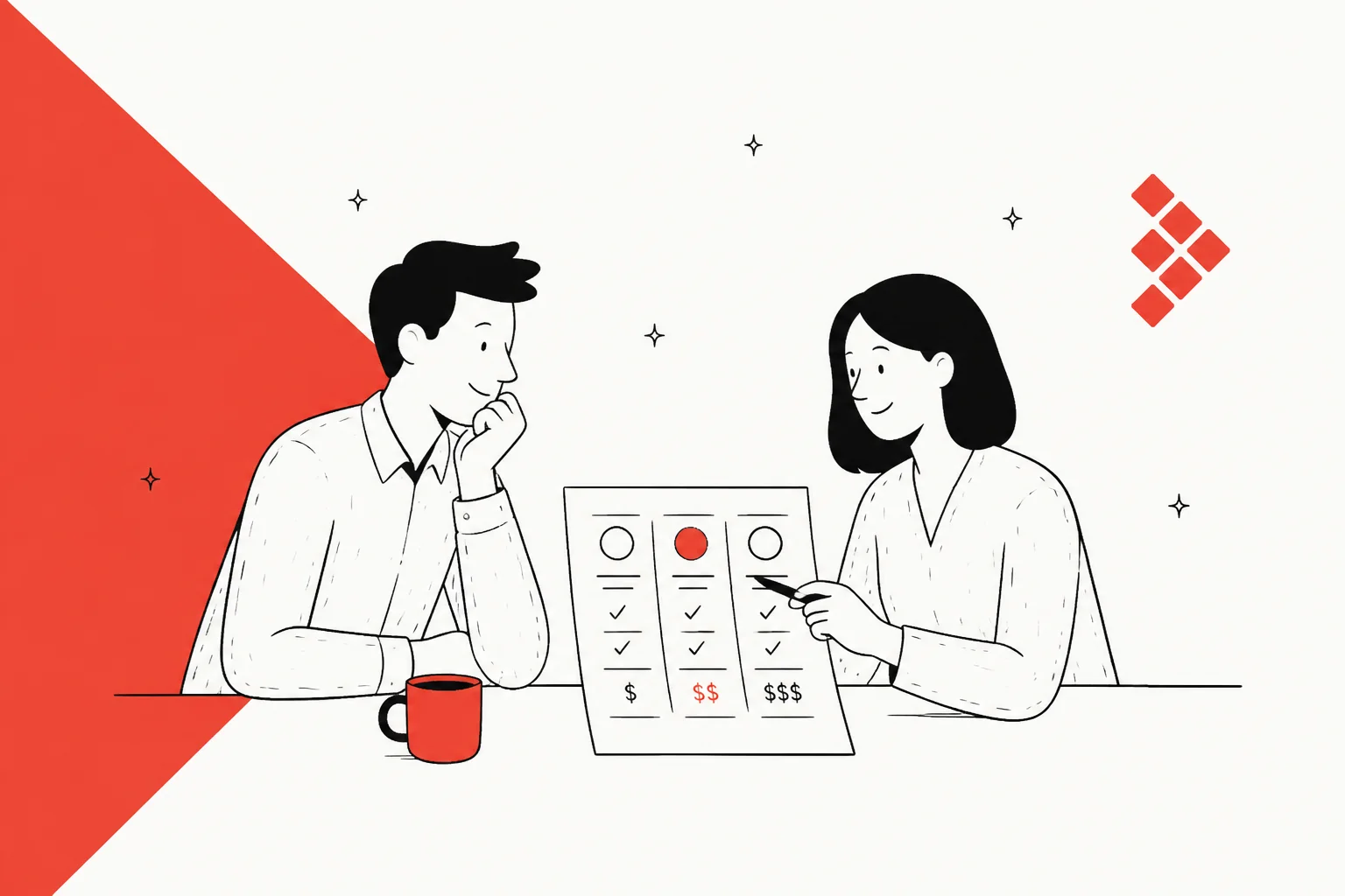 LiveHelpNow pricing breakdown illustration in the brand's coral palette