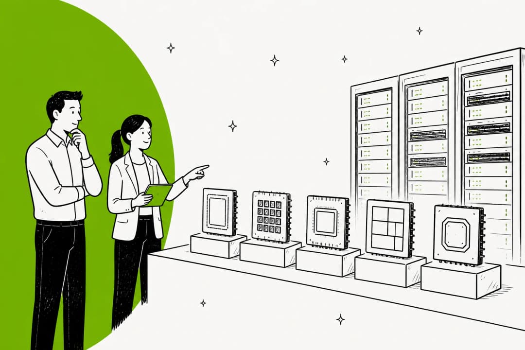 Illustrated lineup of AI inference chips and data-center racks as Groq 3 LPX alternatives