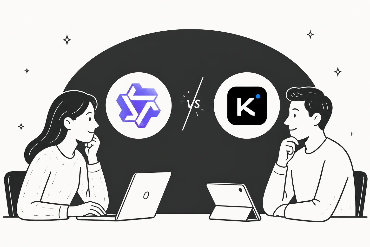 Illustration comparing Alibaba's Qwen 3.8 Max and Moonshot AI's Kimi K3 models