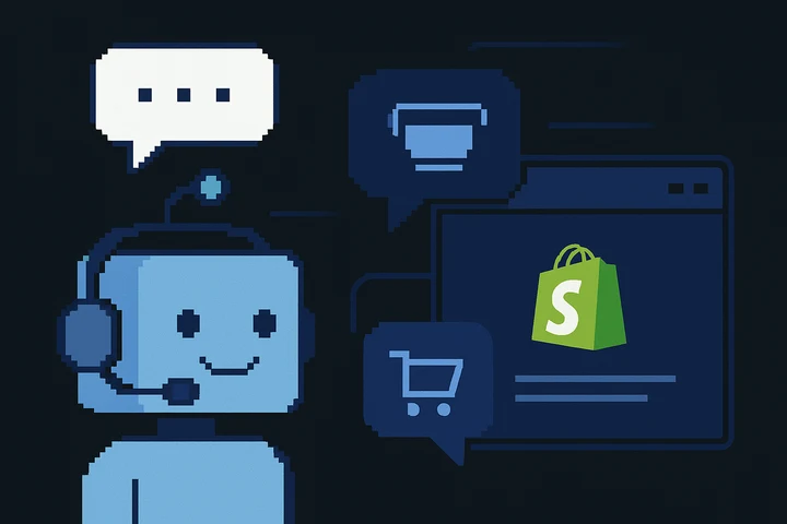 Shopify's illustration of a chat assistant sitting alongside a storefront window, as taken from Shopify