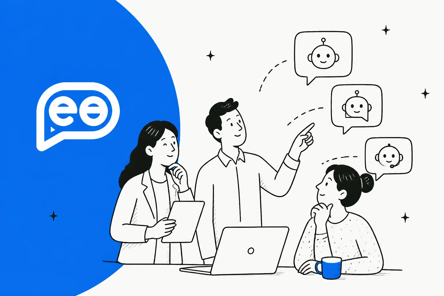 An illustration of a team weighing up several replacement AI assistants