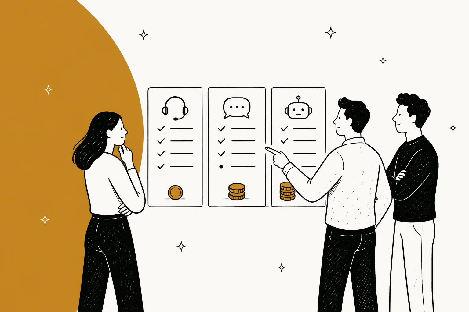 Illustration comparing help desk solutions and the different meters they use to bill AI support