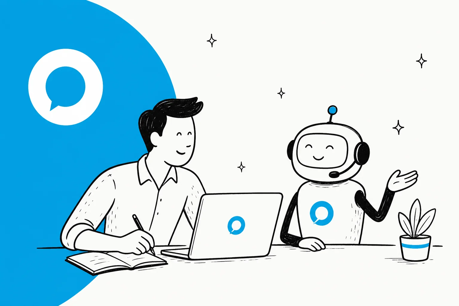 Halo AI agent review illustration in Halo blue with an eesel watermark