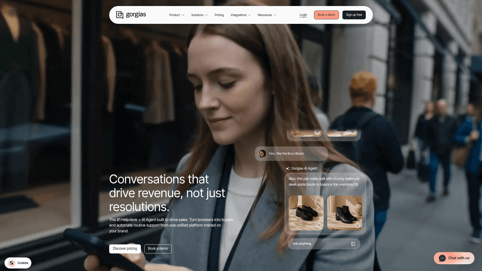 Gorgias homepage showing its ecommerce helpdesk and AI agent