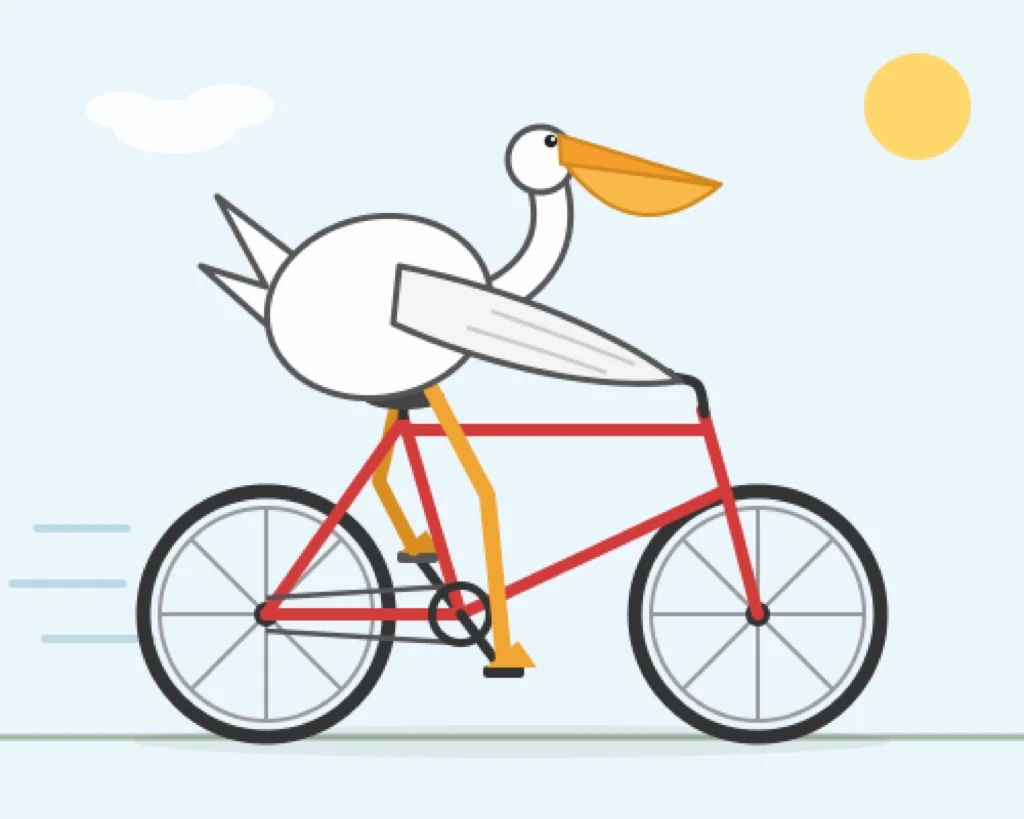 Claude Fable 5 max-effort output on the pelican-on-a-bicycle SVG benchmark, as taken from Simon Willison's review