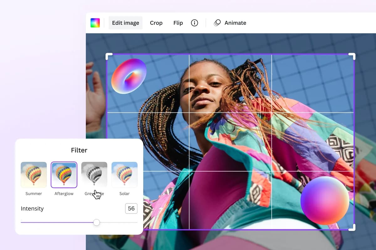 Editor de fotos do Canva mostrando opções de filtro e ajuste, extraído de Canva