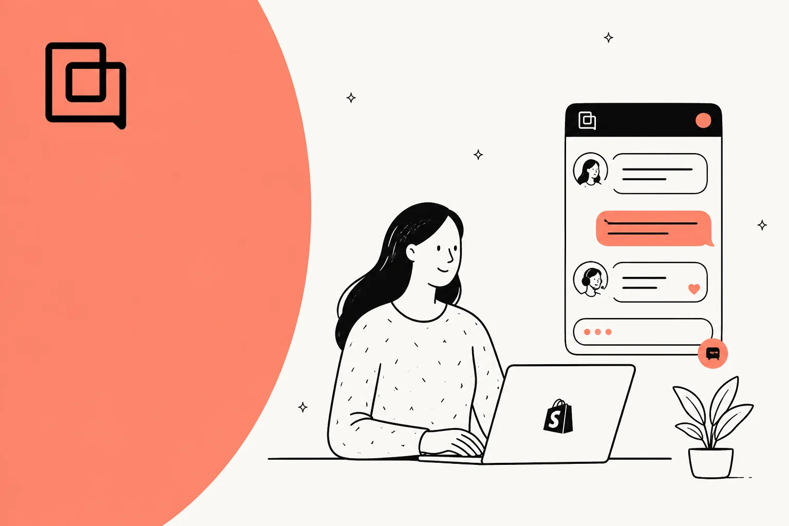 Ilustración del widget de chat web de Gorgias para el chat en vivo y soporte con IA de Shopify