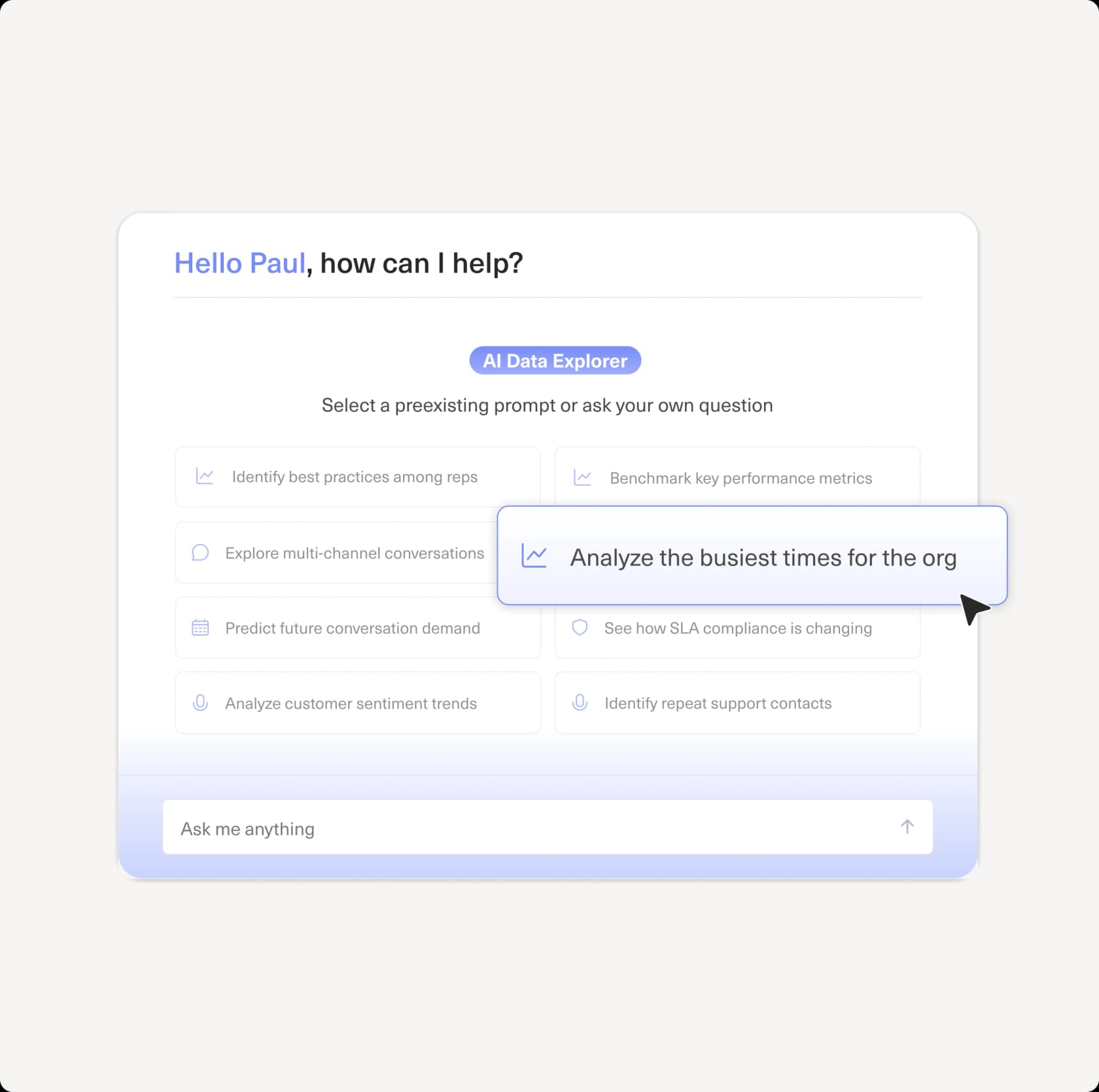 Kustomer's Data Explorer, where you ask analytics questions in plain language, as taken from Kustomer