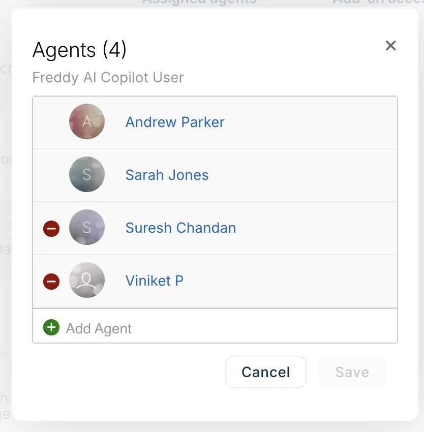 Freddy AI Copilot Userロールにエージェントを追加、Freshdeskサポートより