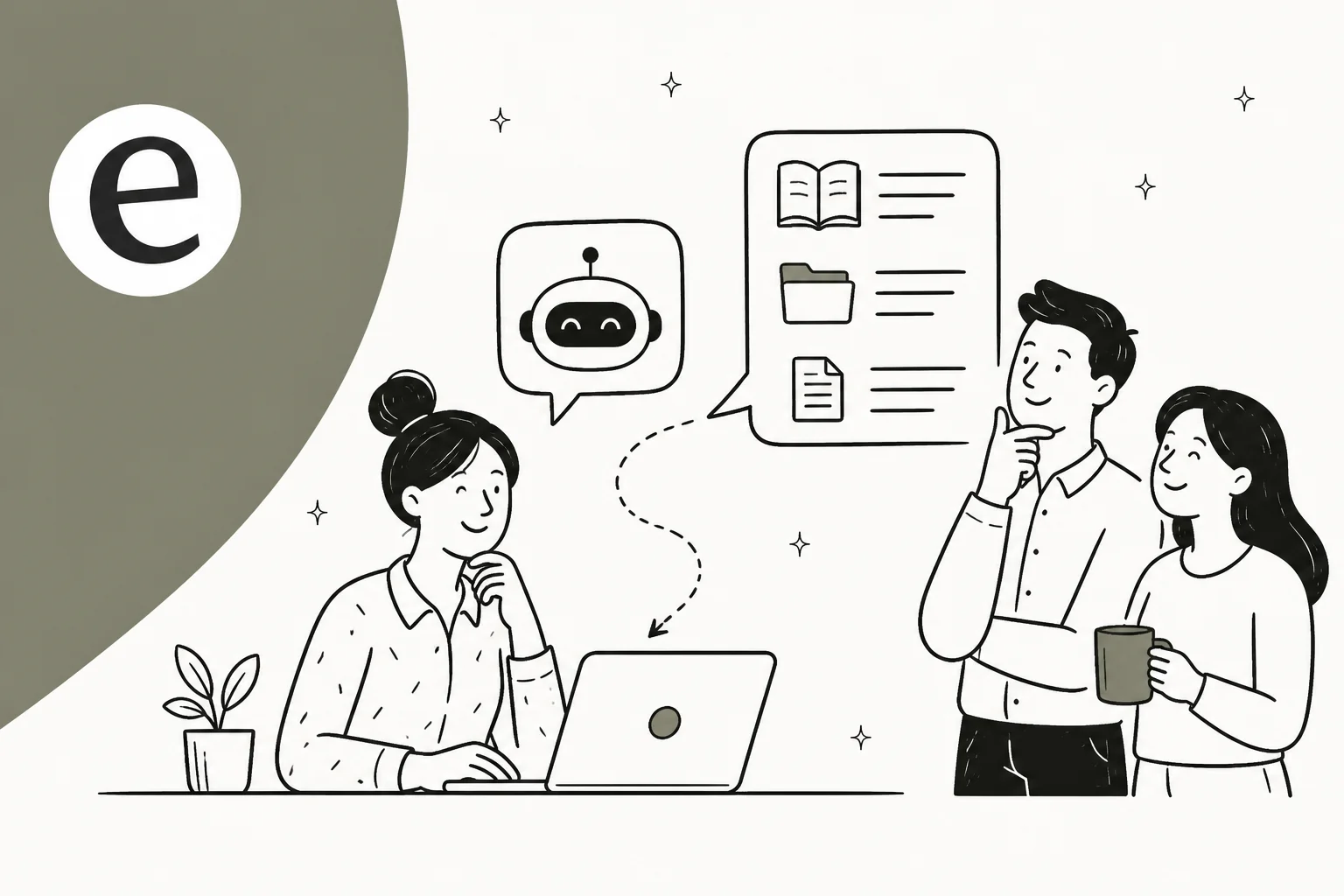 Bot de IA para base de conocimiento interna - ilustración de un asistente de IA conectado a documentos de la empresa
