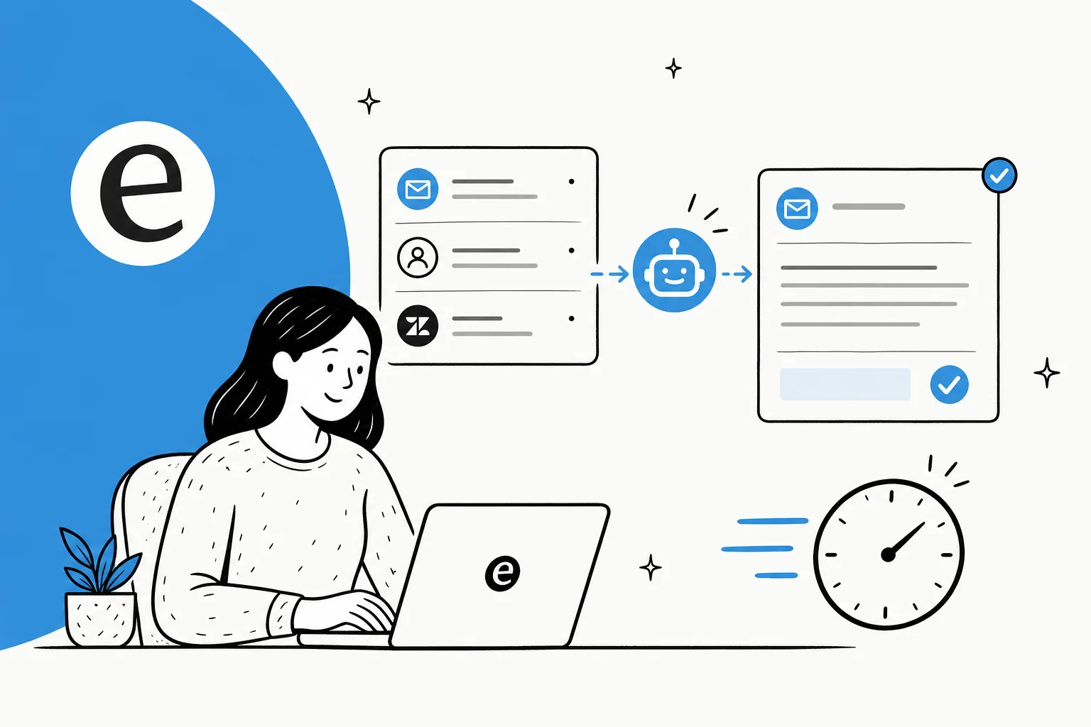 Illustration of an AI teammate sending an instant first reply to a support ticket