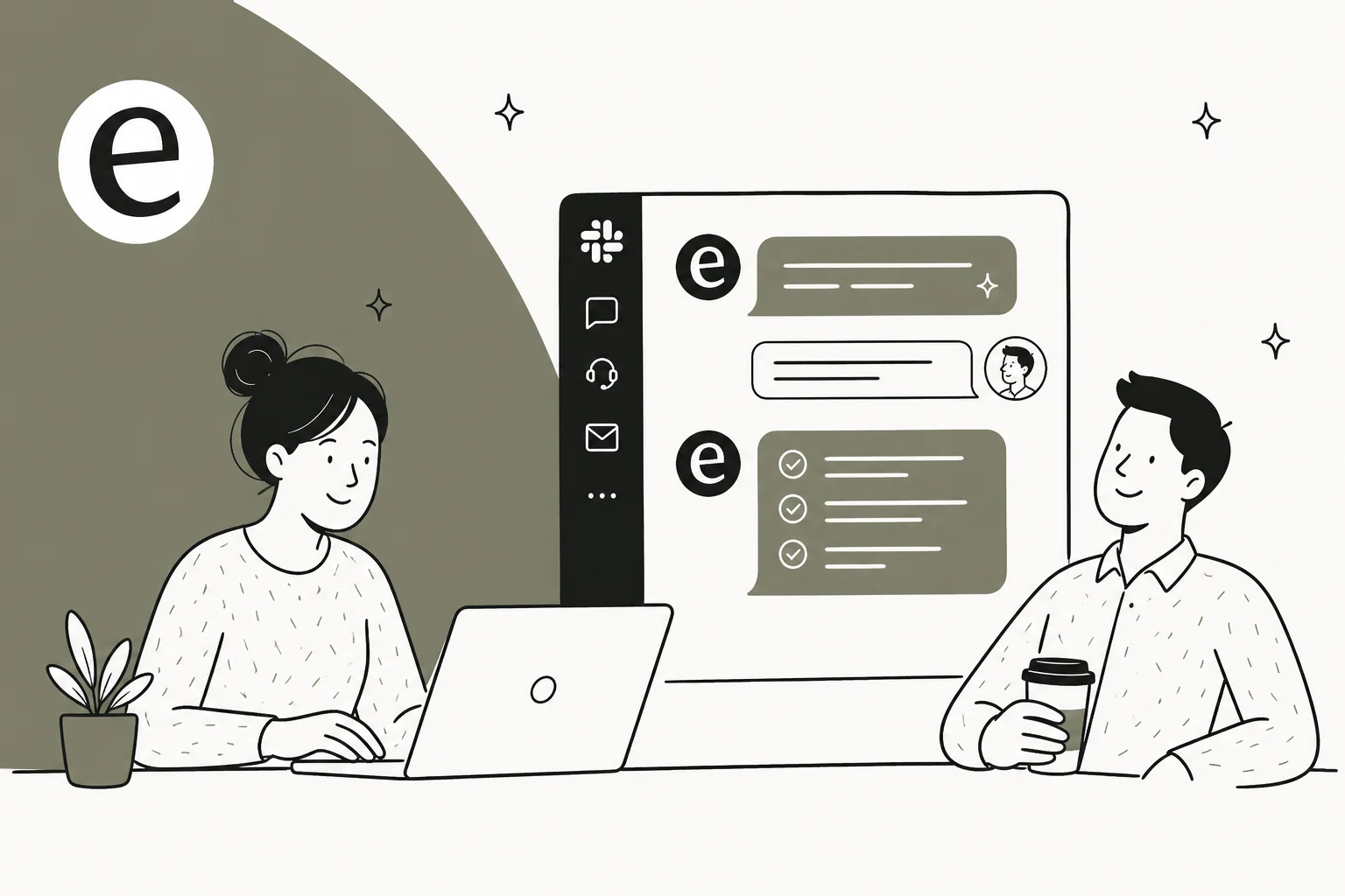 Ilustração representando IA respondendo perguntas de funcionários no Slack
