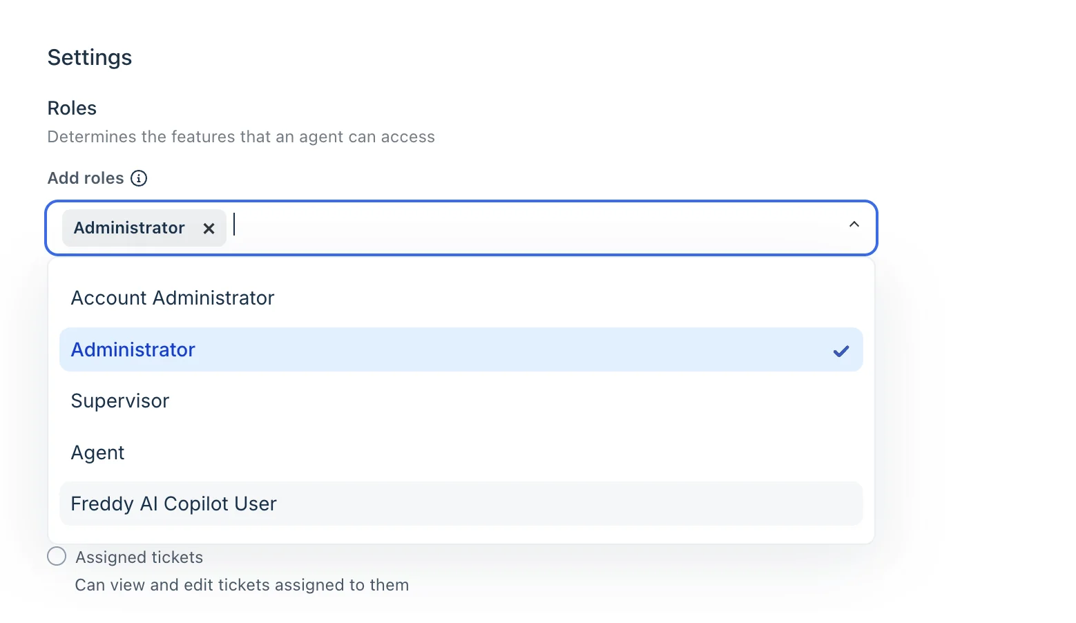 1人のエージェントを編集してFreddy AI Copilot Userロールを追加、Freshdeskサポートより