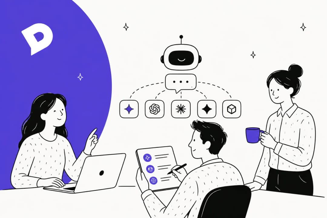 Hero illustration for a roundup of the best AI tools and agents for the Dixa helpdesk in 2026
