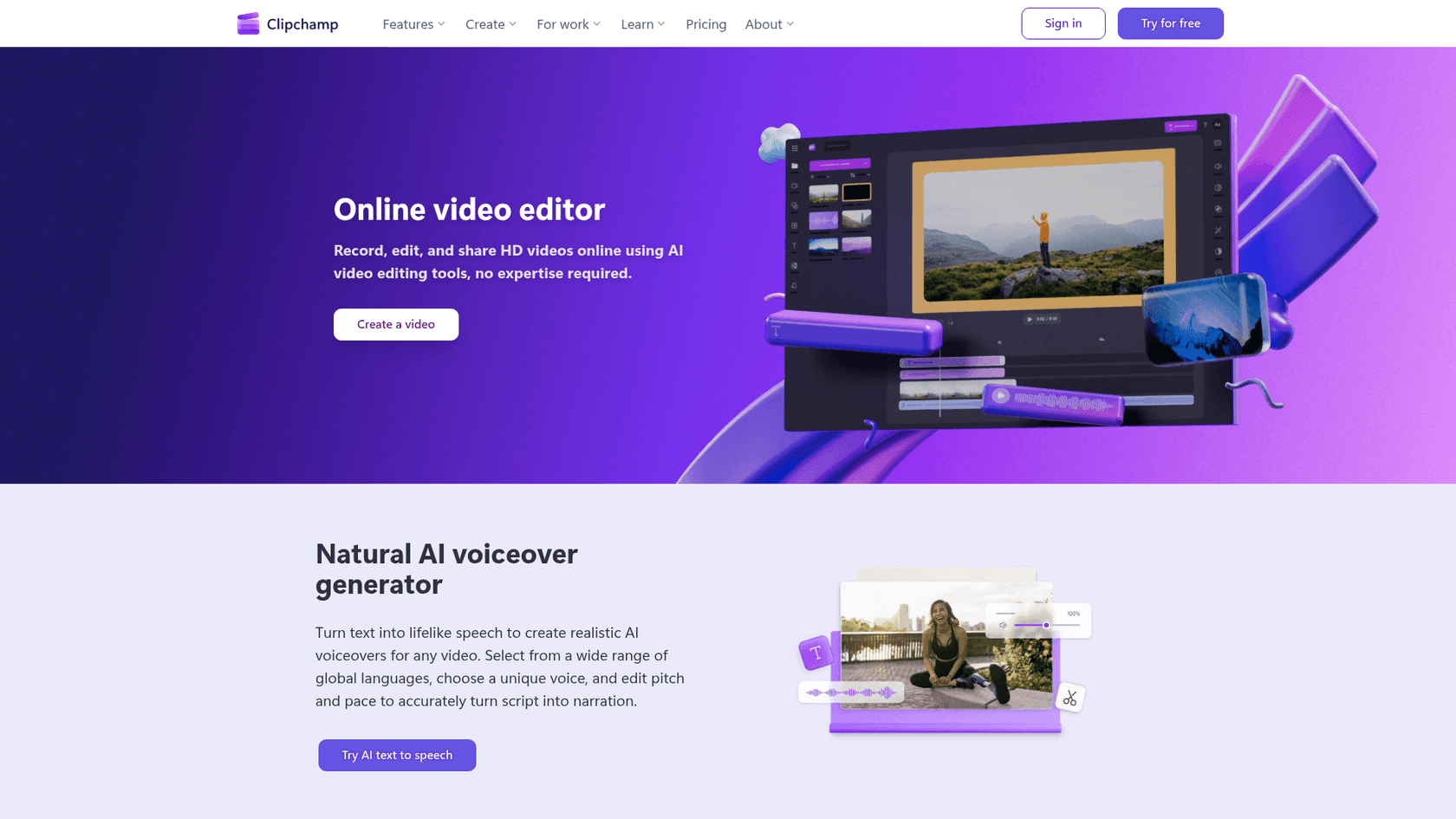 Homepage der Clipchamp Website, entnommen von Clipchamp
