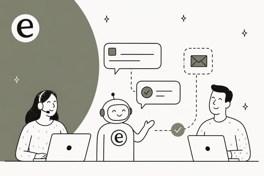 Ilustração de um sistema de tickets com IA resolvendo automaticamente solicitações de suporte recebidas