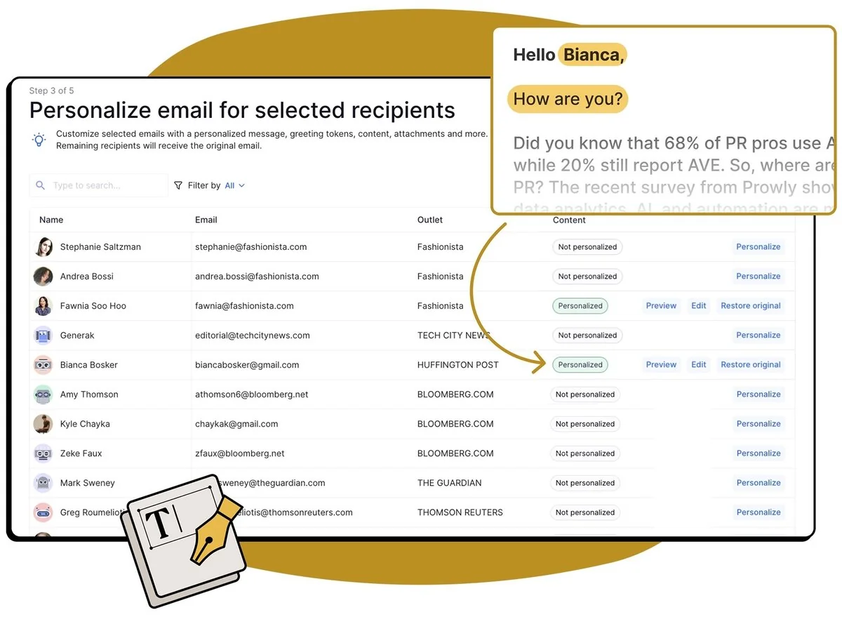 Prowly media pitching interface with press release personalization, as taken from Prowly