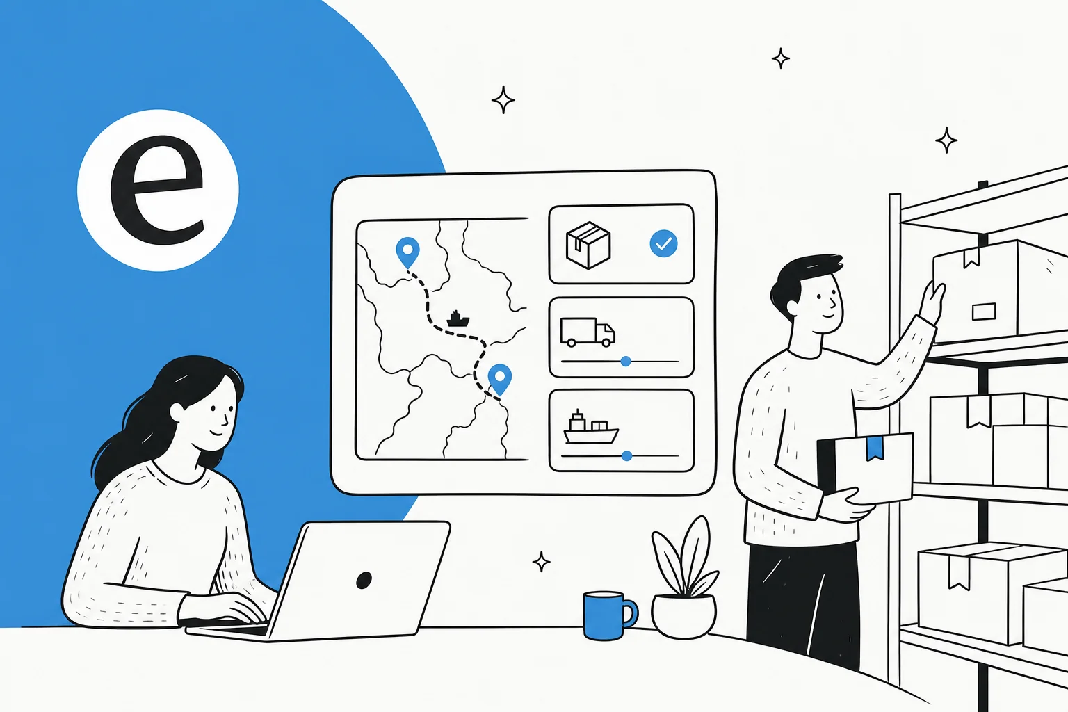Illustration of an AI knowledge base feeding answers to a logistics support team