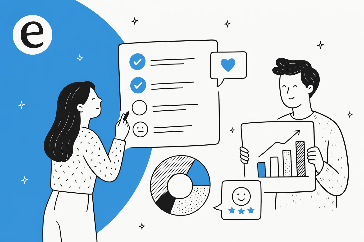 Survey analysis illustration showing responses being turned into insights