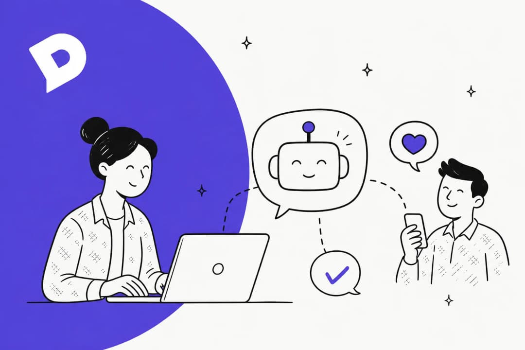 Illustration of an AI agent deflecting customer support tickets in Dixa