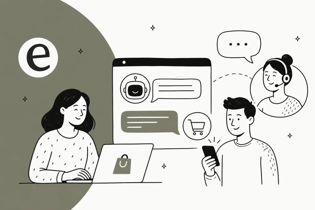 Illustrated hero banner for a roundup of the best AI live chat apps for Shopify stores in 2026