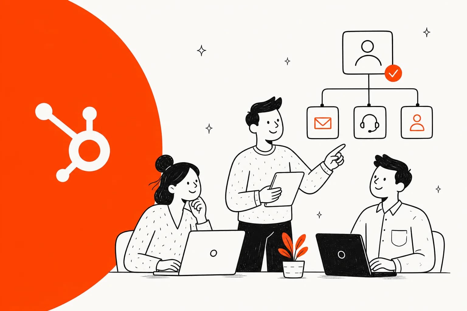 Illustration of AI routing support tickets in HubSpot Service Hub