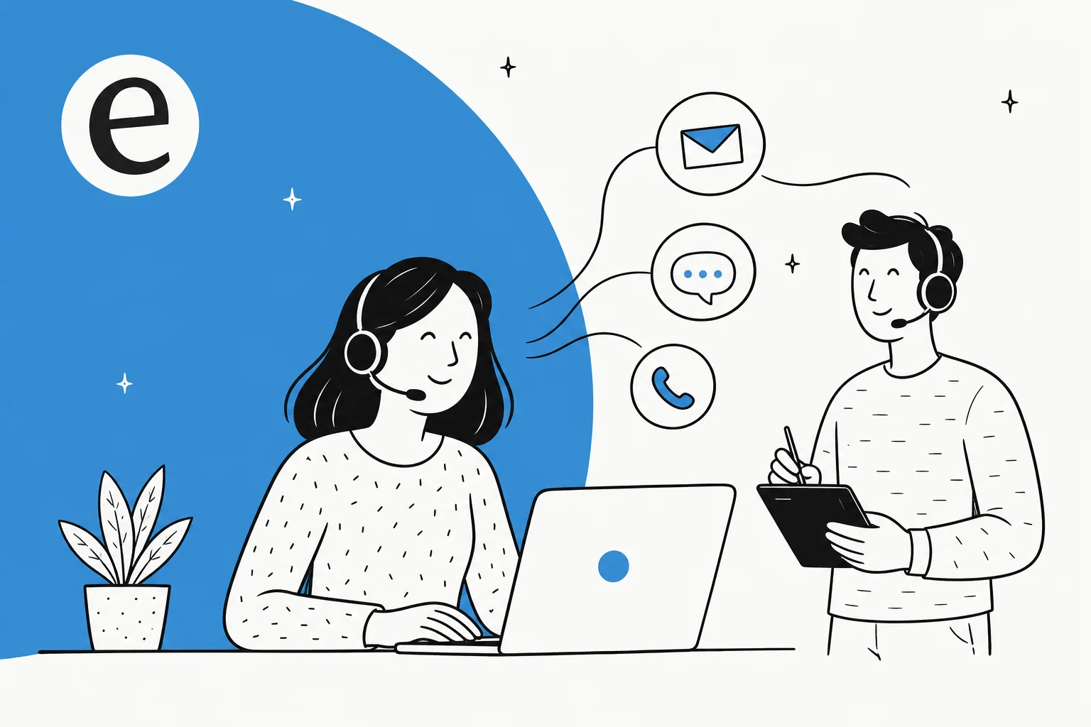 Illustration of customer communication channels flowing into one shared inbox
