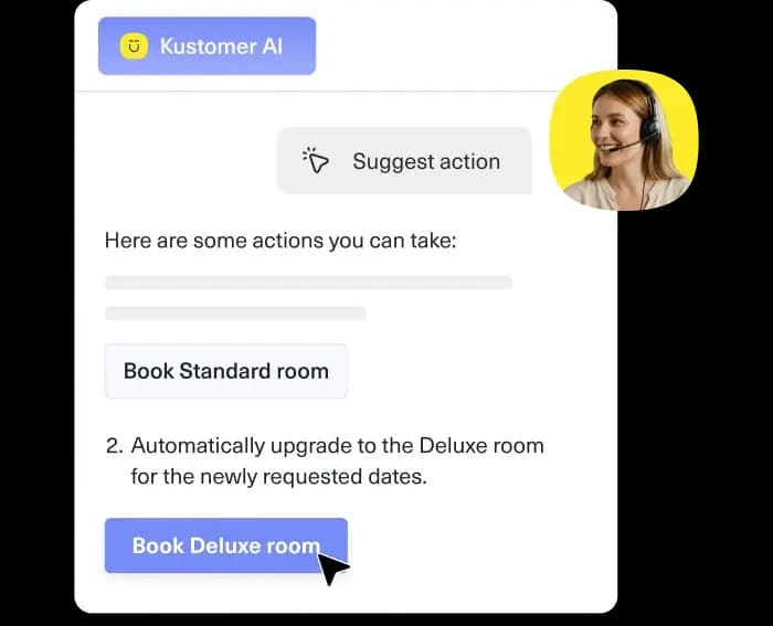 Kustomer AI suggesting a next-best action inside a conversation