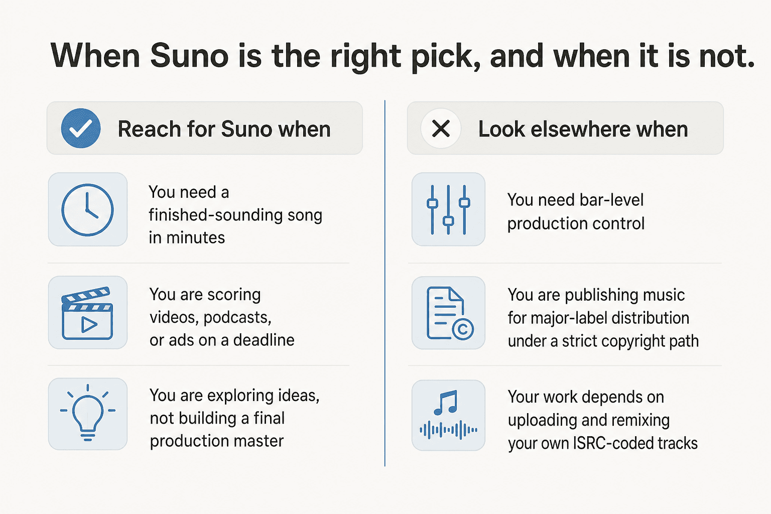 Sunoが正解の時とそうでない時。買い手向けの一目でわかる意思決定マトリクス