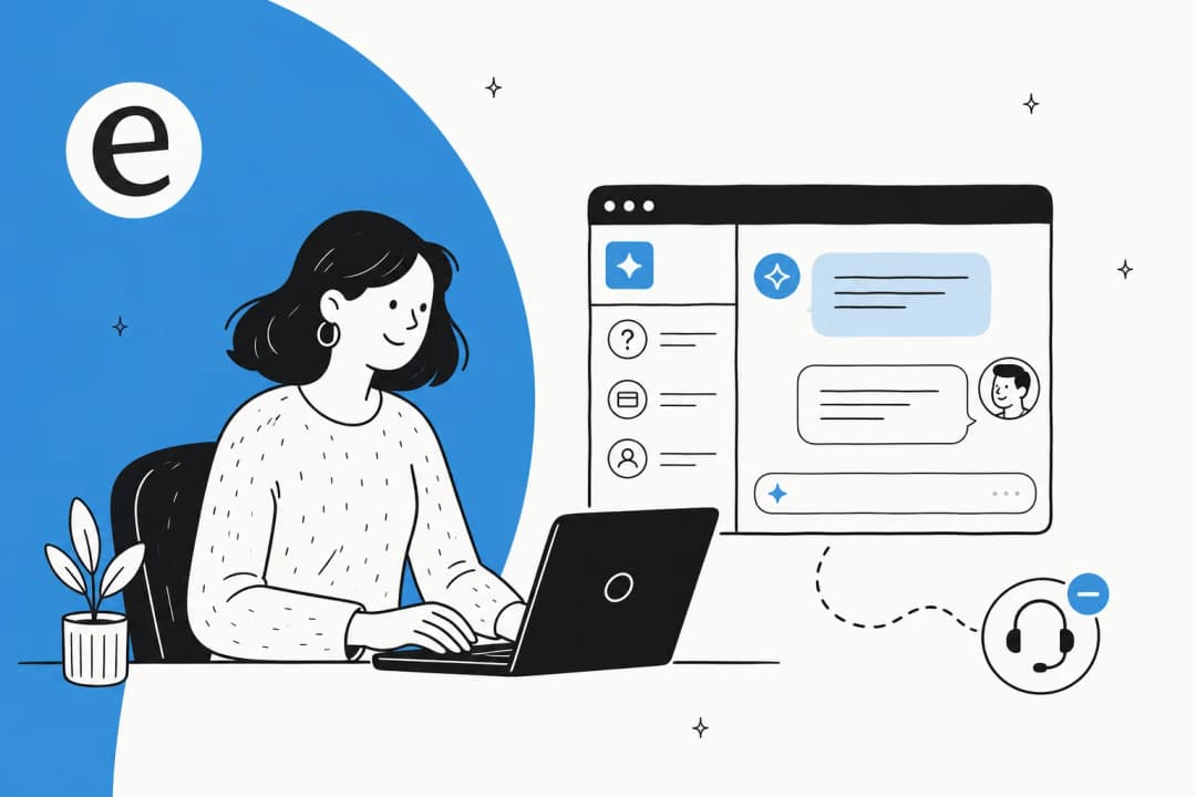Illustration of an AI assistant resolving customer questions from a help center before they reach a support queue