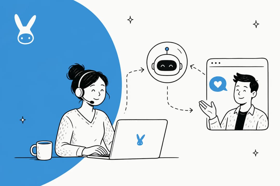 Illustration of an AI customer service agent handling SaaS support tickets