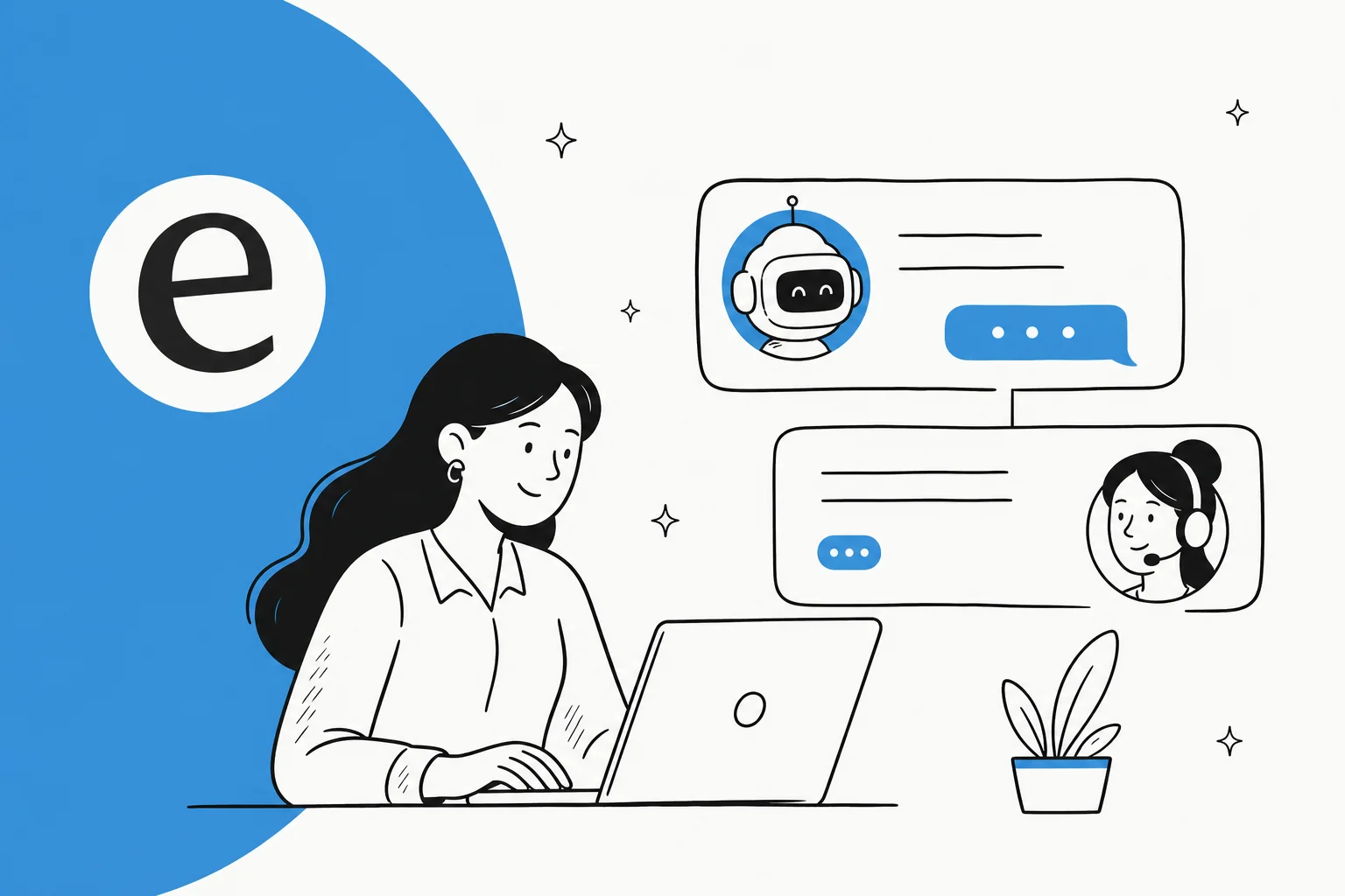 Illustration of an AI chat widget answering a question on a website