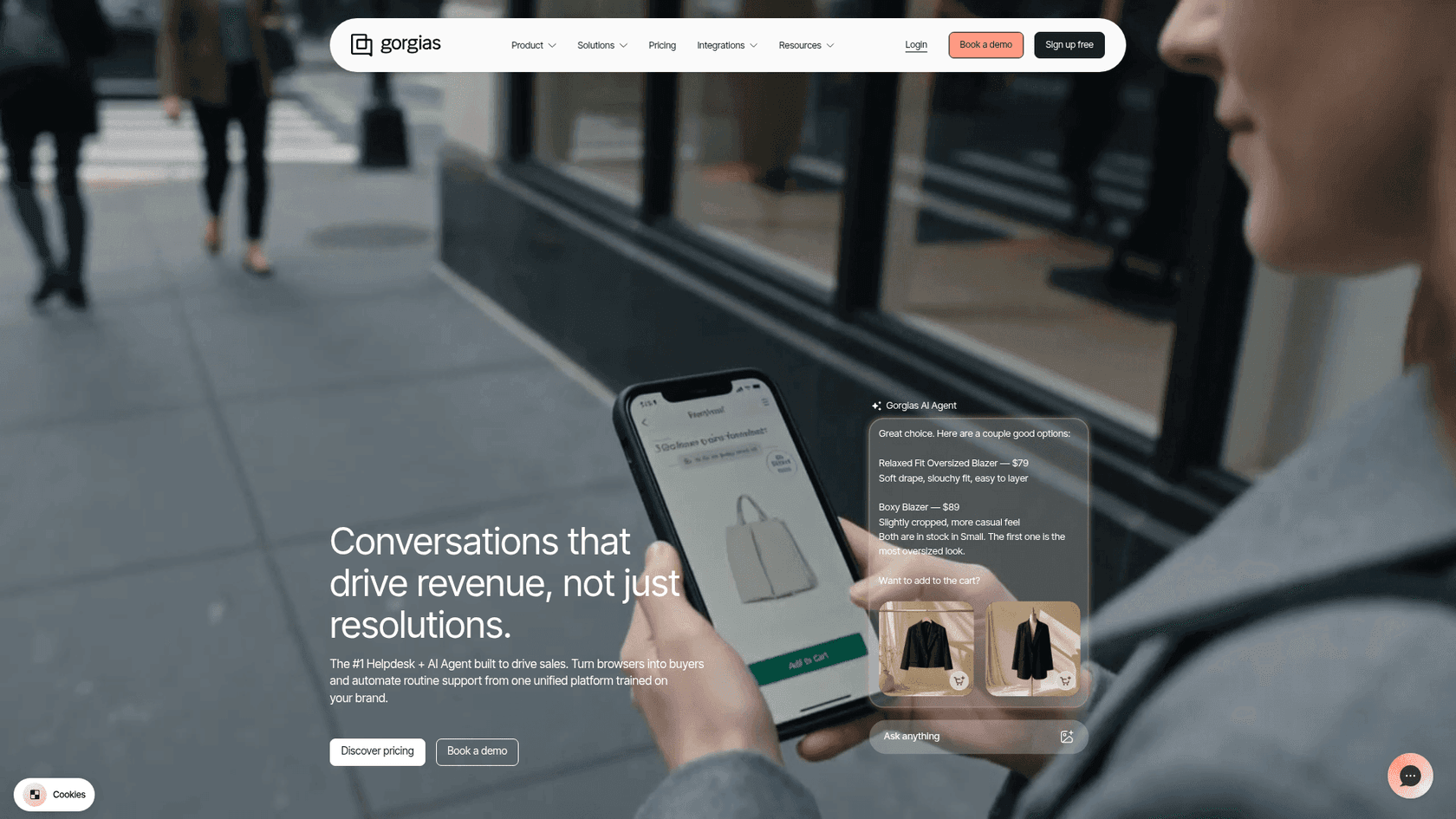 The Gorgias homepage, positioning it as a helpdesk and AI agent built to drive sales