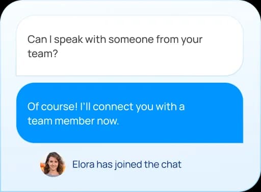 Chatling's human handoff, where a live agent joins the chat, as taken from Chatling