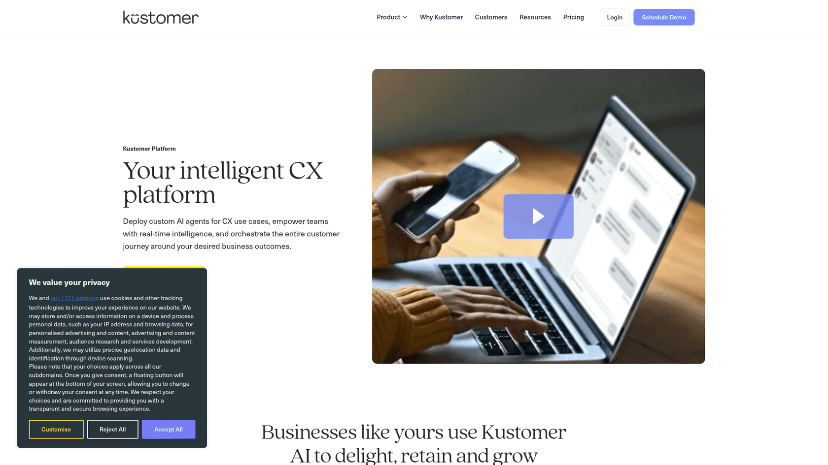 Kustomer-Plattformübersicht mit einheitlicher Kunden-Timeline und KI-gestützten CX-Funktionen, entnommen von Kustomer