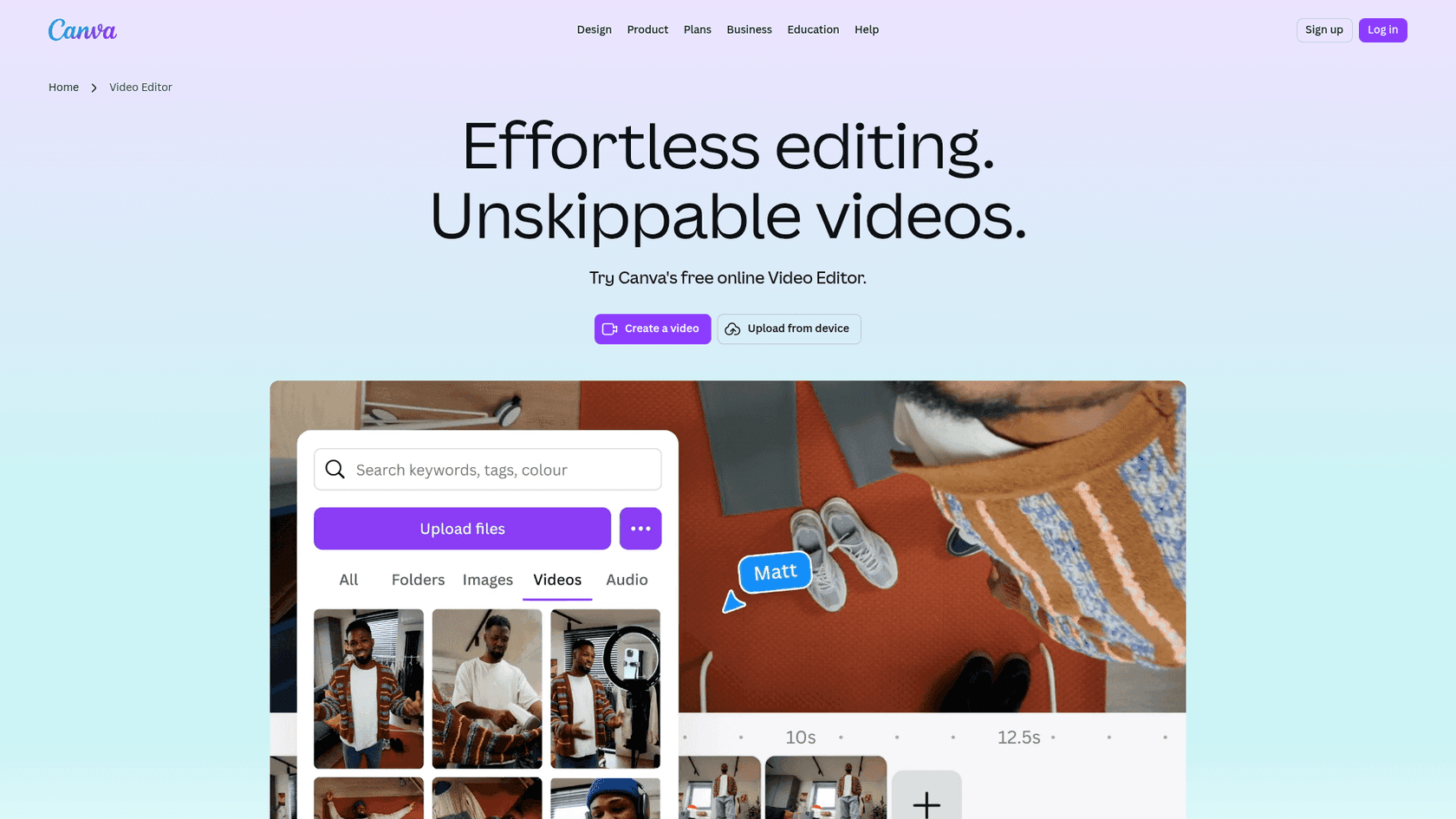 Canva Video Editor Seite, entnommen von Canva