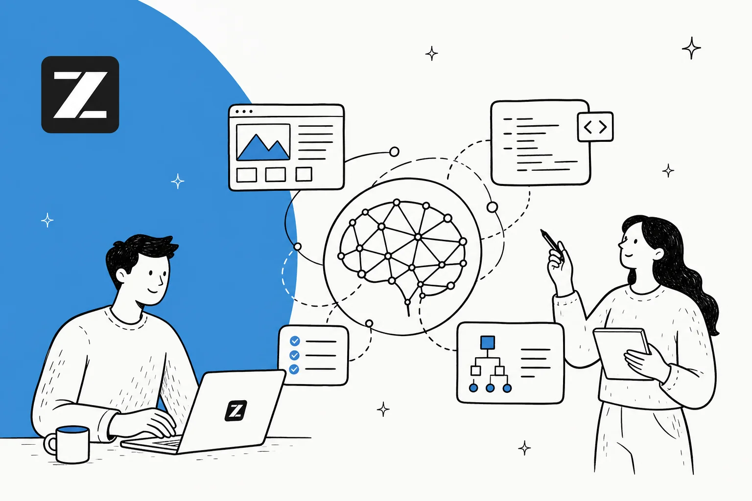 Editorial illustration of GLM-5.2, the open-weights AI model from Z.ai