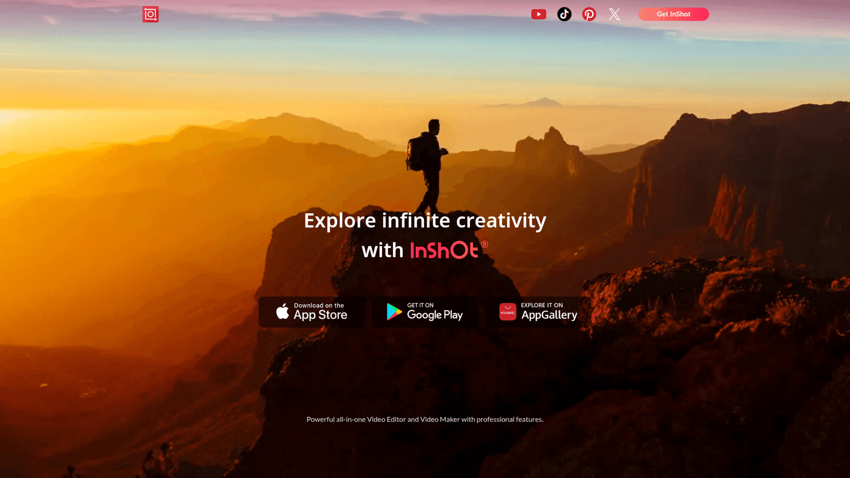 Homepage der InShot Website, entnommen von InShot