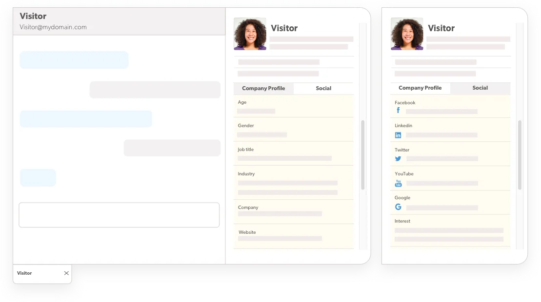 Le PowerUp Visitor Insights d'Olark montrant les données de leads des visiteurs, extrait de Olark