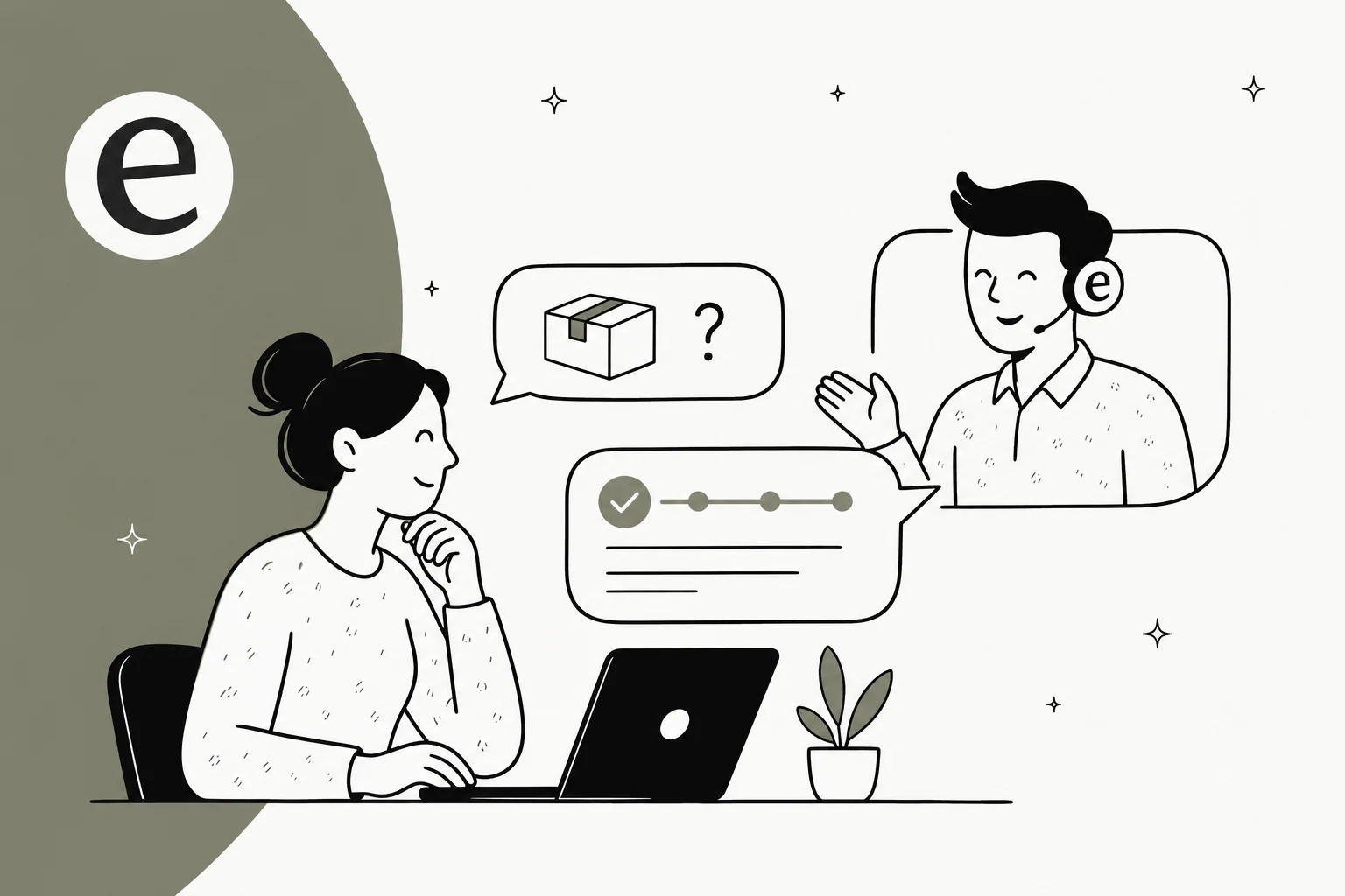 Illustration eines KI-Chatbots, der Fragen zum Bestellstatus im E-Commerce beantwortet