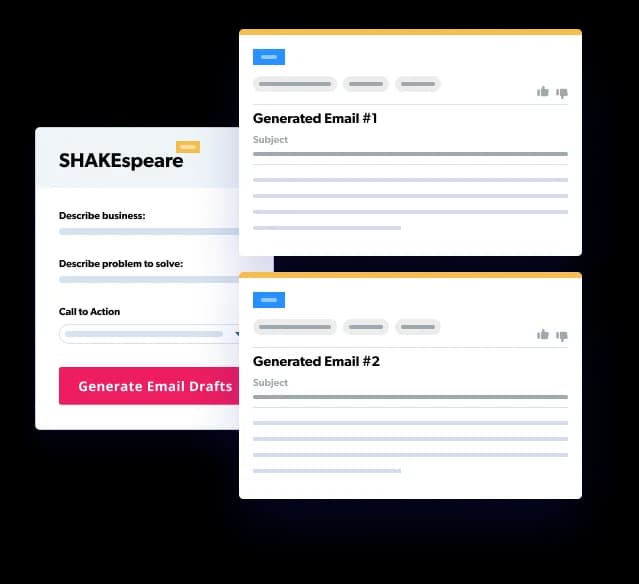 Mailshake SHAKEspeare AI email writer feature, as taken from Mailshake