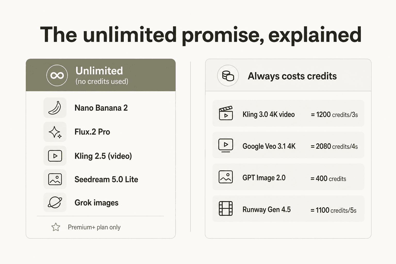 無制限の約束に関する解説 - Premium+でクレジットフリーなモデルとクレジットを消費するモデル