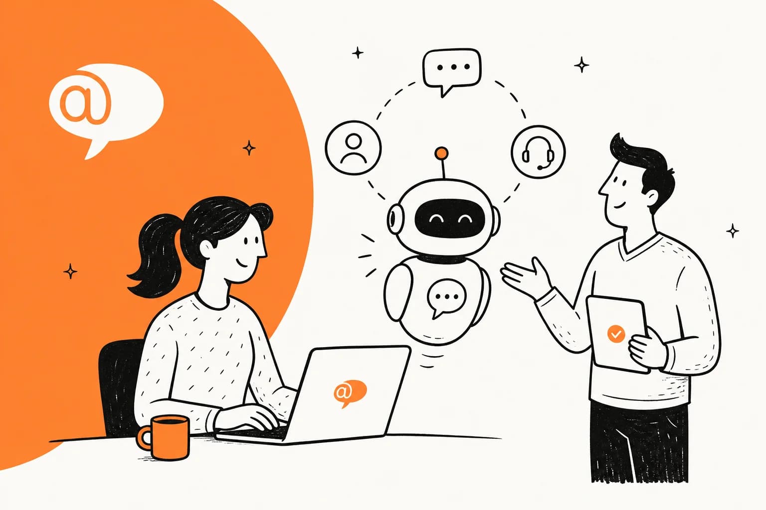 Hero illustration of AI agent tools layered on top of a LiveAgent helpdesk