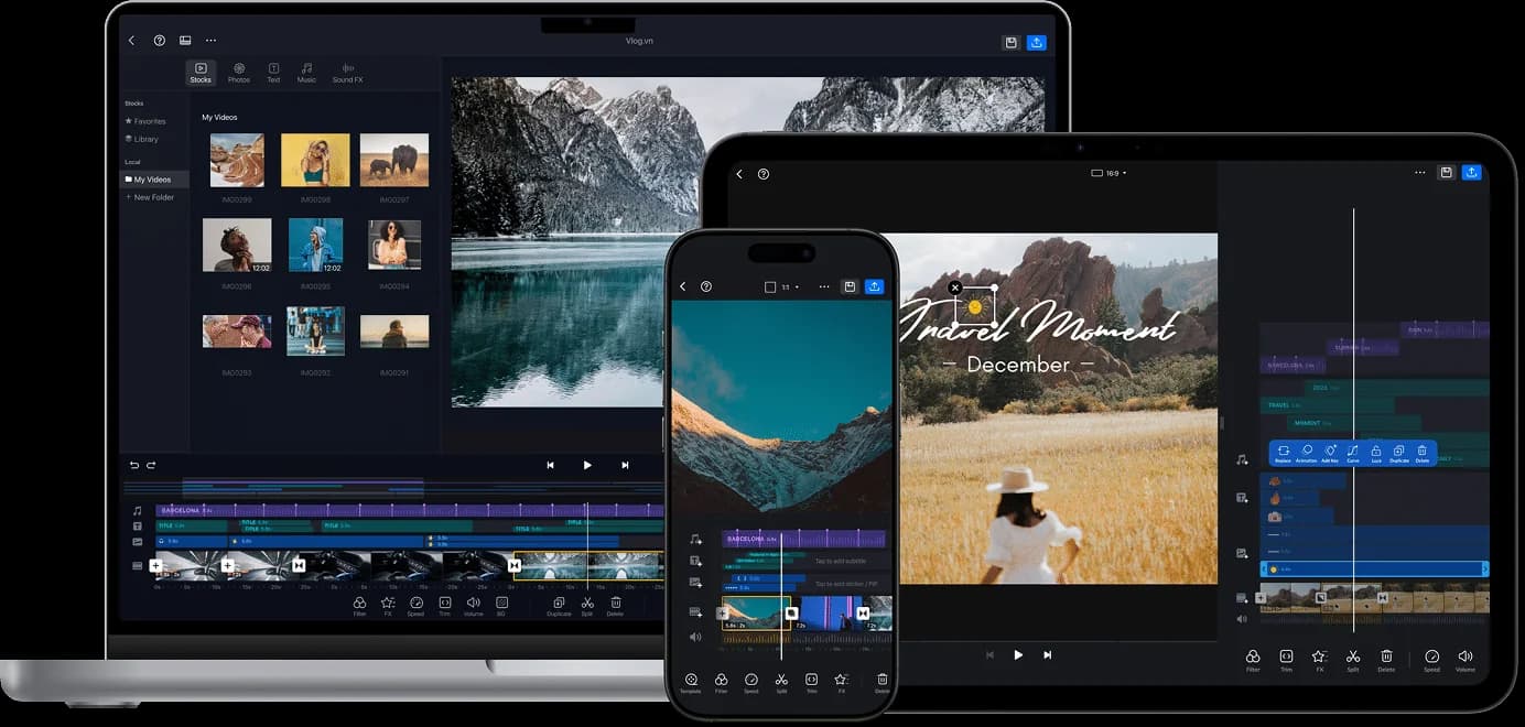 VN Video Editor zeigt die Verfügbarkeit auf verschiedenen Geräten für Mobile und Desktop, entnommen von VN Video Editor