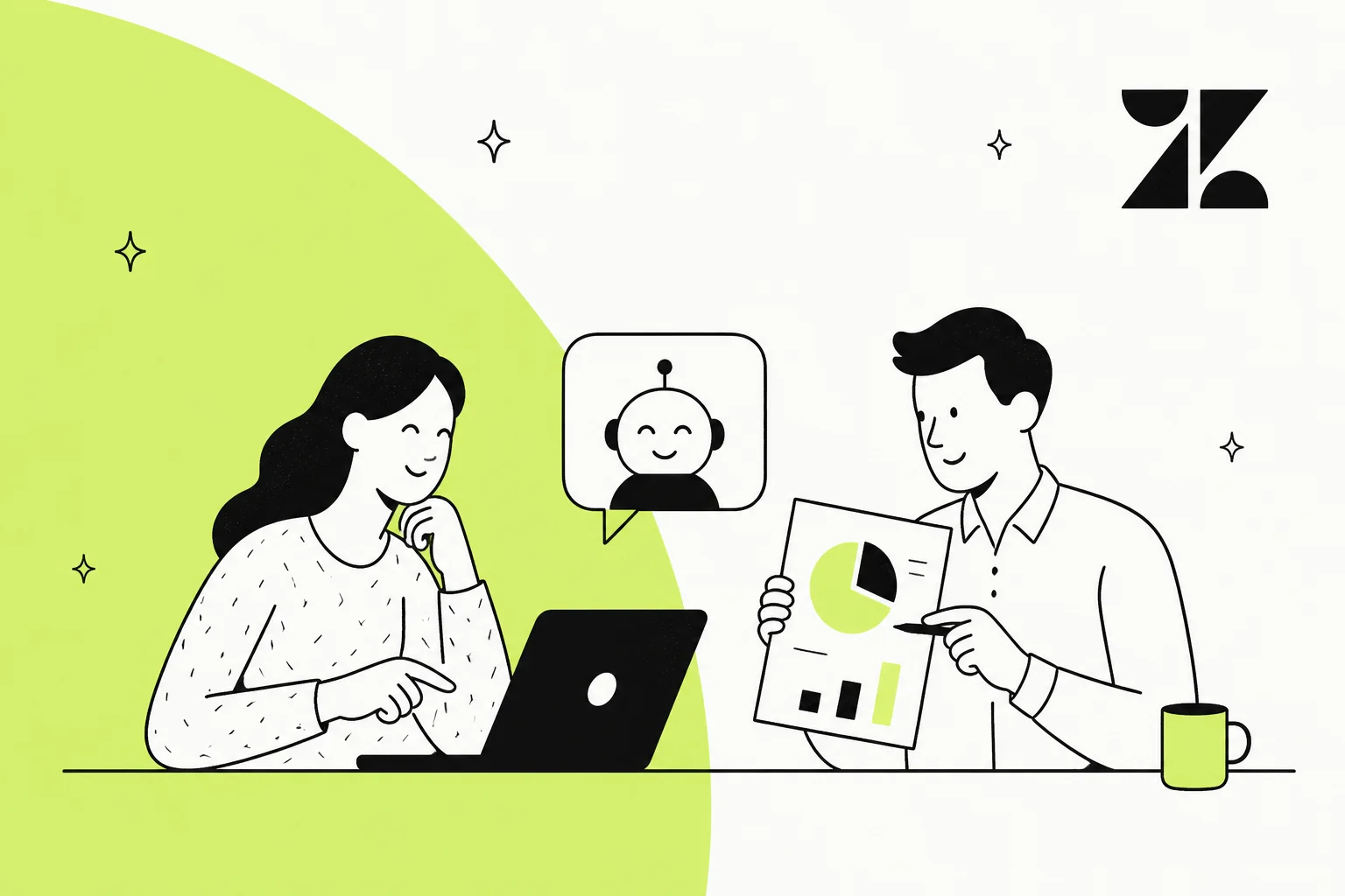 Banner ilustrado que muestra un desglose de precios de Zendesk con capas de costes apiladas